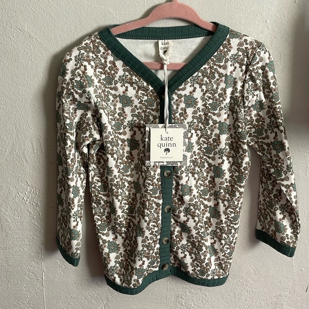 Kate Quinn V Neck Cardigan Jadeite Ditsy Floral